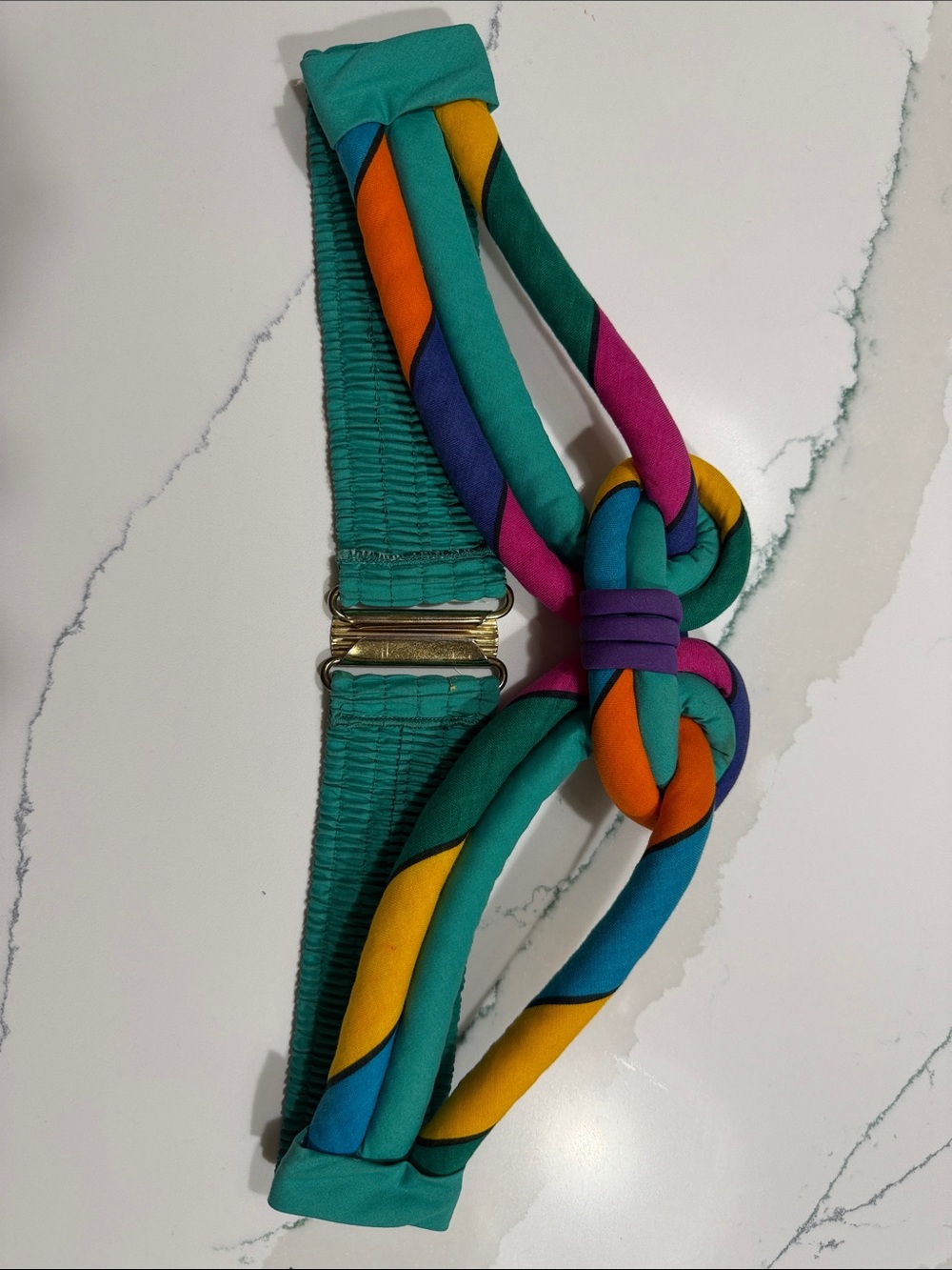 80’s VTG Women's Teal Multicolor Knotted Elastic Belt